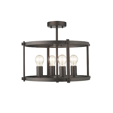 Feeltheglow Ironclad Farmhouse 4 Light Rubbed Bronze Convertible Semi-Flush Ceiling Fixture - 17.5 in. FE2542752